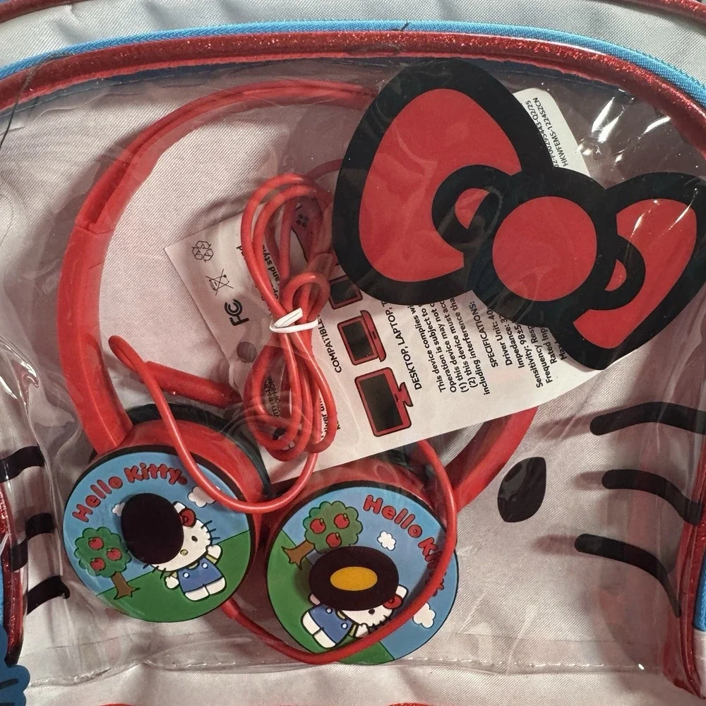 Hello Kitty 4 Piece‎ Backpack NWT Kids School Lunch Box Water Bottle Headphones